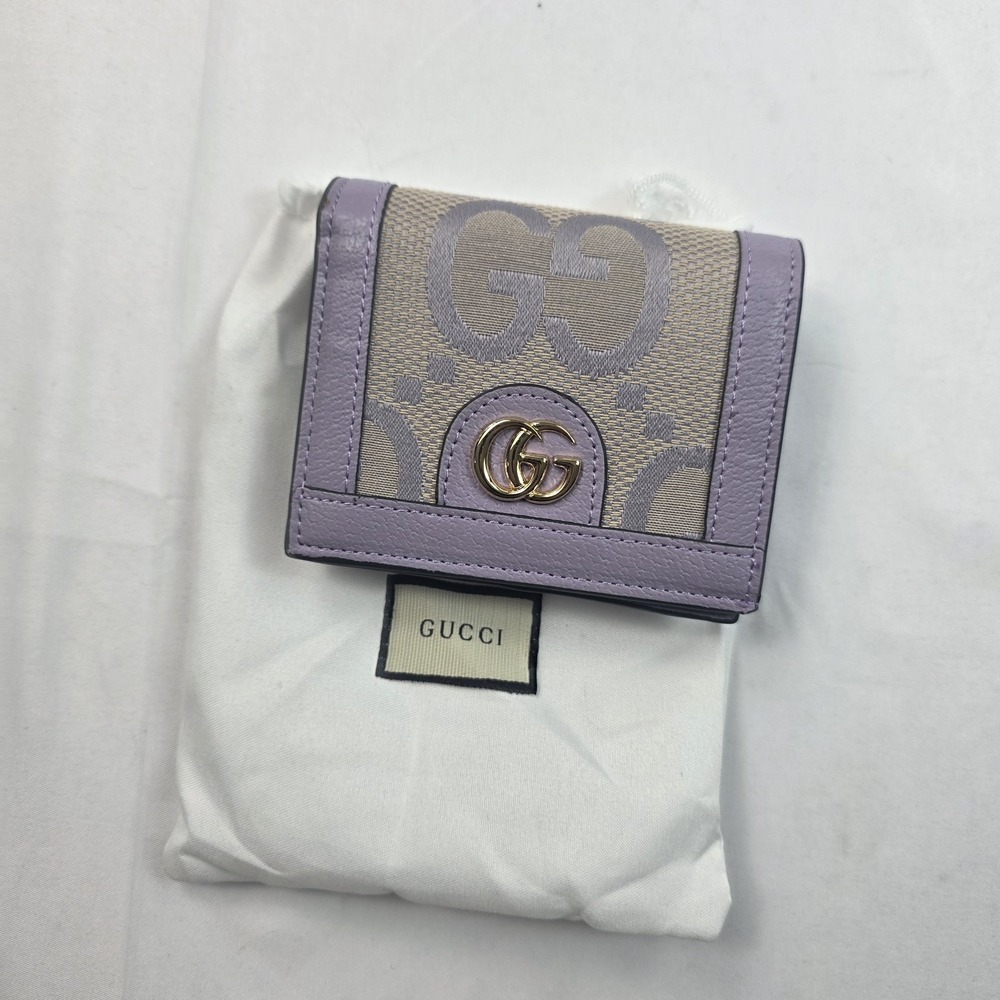 Gucci GG Jacquard Wallet Womens One Size Purple Leather Canvas Card Holder